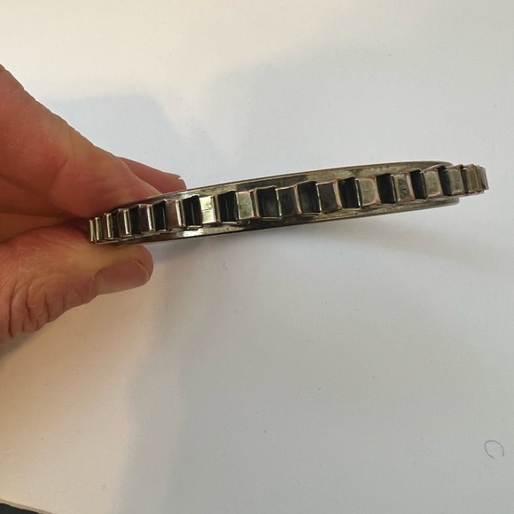 Vintage Gold and Silver Bangle Bracelet with Interlink Chain Attached - Picture 6 of 8